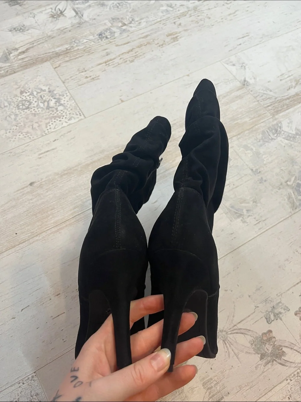 A.n.a Black Suede Slouch Heeled Boots Size 9.5